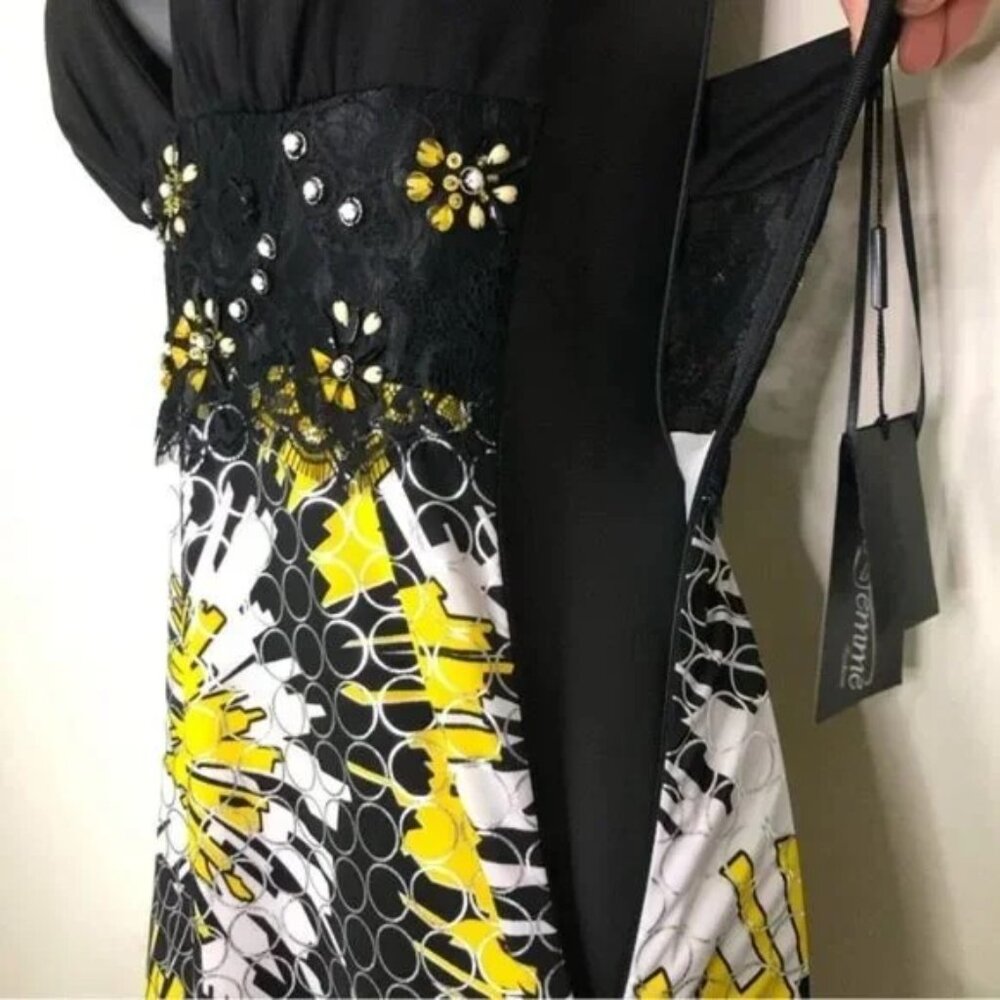 La Femme Beaded Halter Cocktail Dress - Black, White, & Yellow - Size: 0 --- NWT - Picture 3 of 9